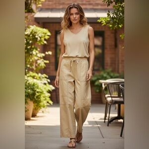 Banana Republic Wide-Leg Drawstring Pants in Beige